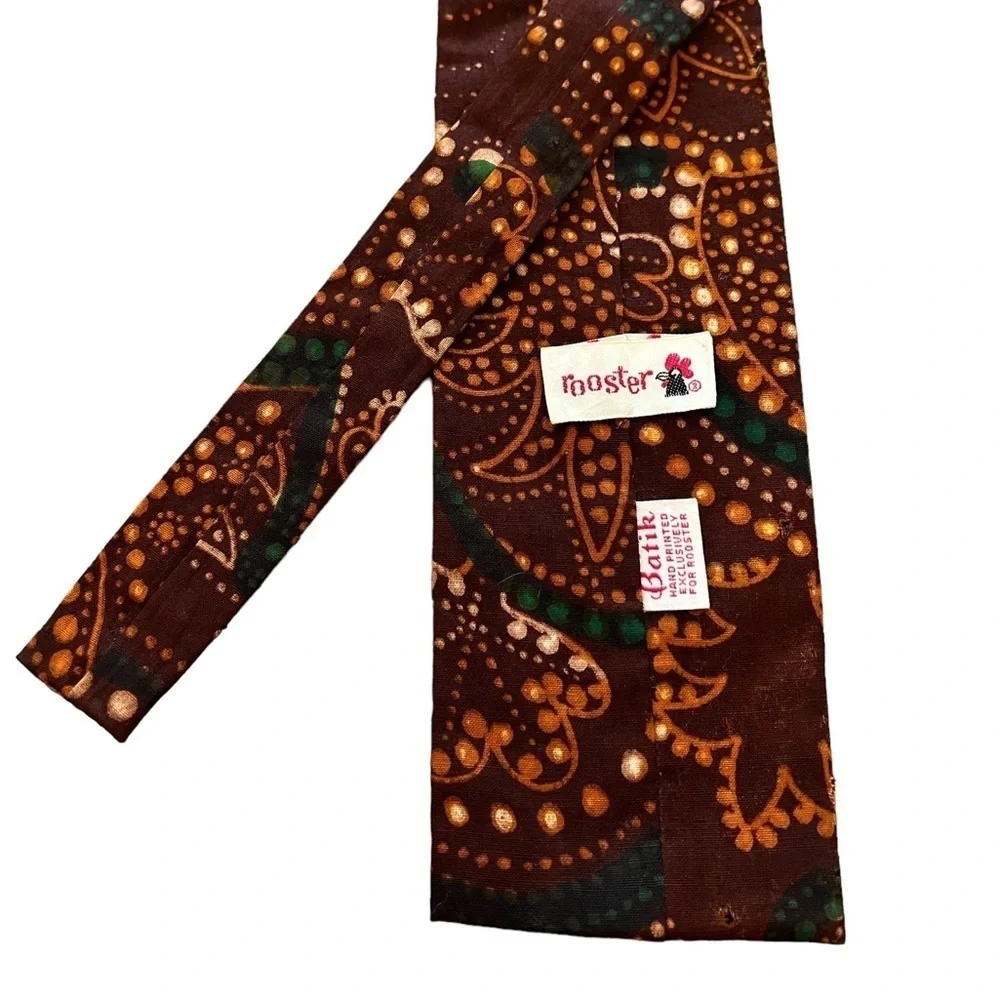Vintage Rooster Cotton Hand Printed Batik Square Tip Tie, burgundy